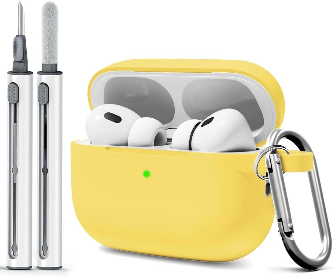 for AirPods Pro 2 Case with Cleaner Kit, Compatible with Airpods Pro 2nd/1st Generation Case (USB-C Cable) with Keychain for Women and Men, Yellow