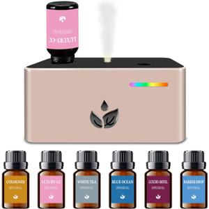 Waterless Diffuser, Essential Oil Diffuser with 6pcs Mixed Scent Fragrance Oils, Rechargeable Air Aromatherapy Diffuser with 3 Spray Modes for Home Office Hotel (Rose Gold)