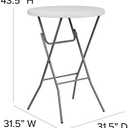 Flash Furniture Kathryn 31.5" Round All-Occasion Folding Bar Height Table for Parties and Commercial Events, Plastic Bar Height Folding Table, White