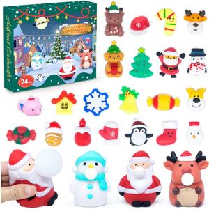 Advent Calendar 2025 with 3 Cute Jumbo and 21 Mochi Squishy Toys - 24 Days Christmas Countdown Calendar Gifts for Kids Girls Boys Teen Toddlers (Cartoons)