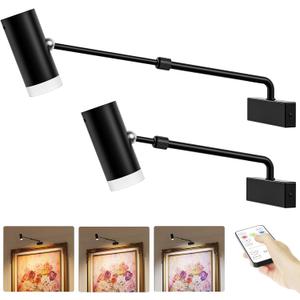 PESUTEN Battery Operated Picture Light, Adjustable Length Wireless Art Light for Paintings CCT Dimmable Rechargeable Picture Light with Remote Control for Gallery Reading Dartboard Bathroom 2PCS