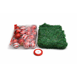 47 Pcs Christmas Chandelier Decor Set with 9 ft Garland Greenery with 280 Branches 21 Pcs Christmas Balls Ornaments Ribbons for Xmas Fireplace Staircase Indoor Outdoor Decor (Vivid)