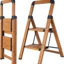 Step Ladder 2-Step Woodgrain Finish Aluminum Folding Step Ladders,Anti-Slip Max 330 lbs