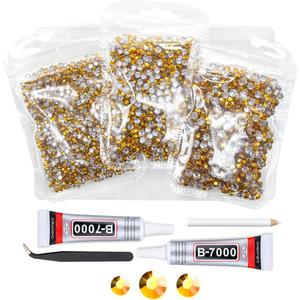qiipii Bright Gold Resin Rhinestones w B7000 Jewelry Glue for Bedazzling Crafting 3mm 4mm 5mm Golden Flatback Jelly Stones Bulk Diamonds Crystals Gems for Nails Face Eyes Makeup Tumblers DIY Craftts