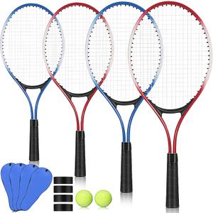 4 Pack Tennis Rackets Recreational 21 Inch Lightweight Tennis Racket Bulk with Balls Overgrips Carry Bag for Training Beginners