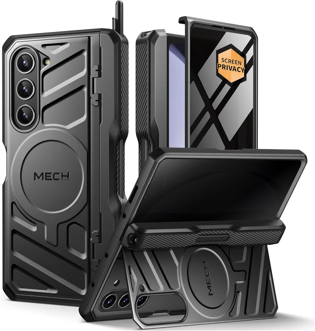 TONGATE Magnetic for Z Fold 5 Case with S Pen Holder & Stand, [Compatible with MagSafe] Heavy Duty Phone Case Built in Screen Protector & Belt Clip for Samsung Galaxy Z Fold 5, Black Glass Screen