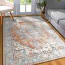 YJ.GWL Area Rug for Living Room, 4x6 Machine Washable Boho Rug for Bedroom, Low Pile Lightweight Thin Rugs Floral Vintage Distress Print Pattern Carpet for Dining Room, Brick