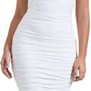 GOBLES Women's Sexy Off The Shoulder Twist Wrap Short Sleeve Ruched Bodycon Midi Party Dress (Large, White)