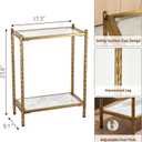 Metal Skinny Side Table with Glass Top & Marble Shelf, Antique Gold Slim End Table with Hammered Frame, Narrow Small Accent Table for Small Spaces, Living Room, Bedroom, 17.5 x 9.1 x 23.6 inches