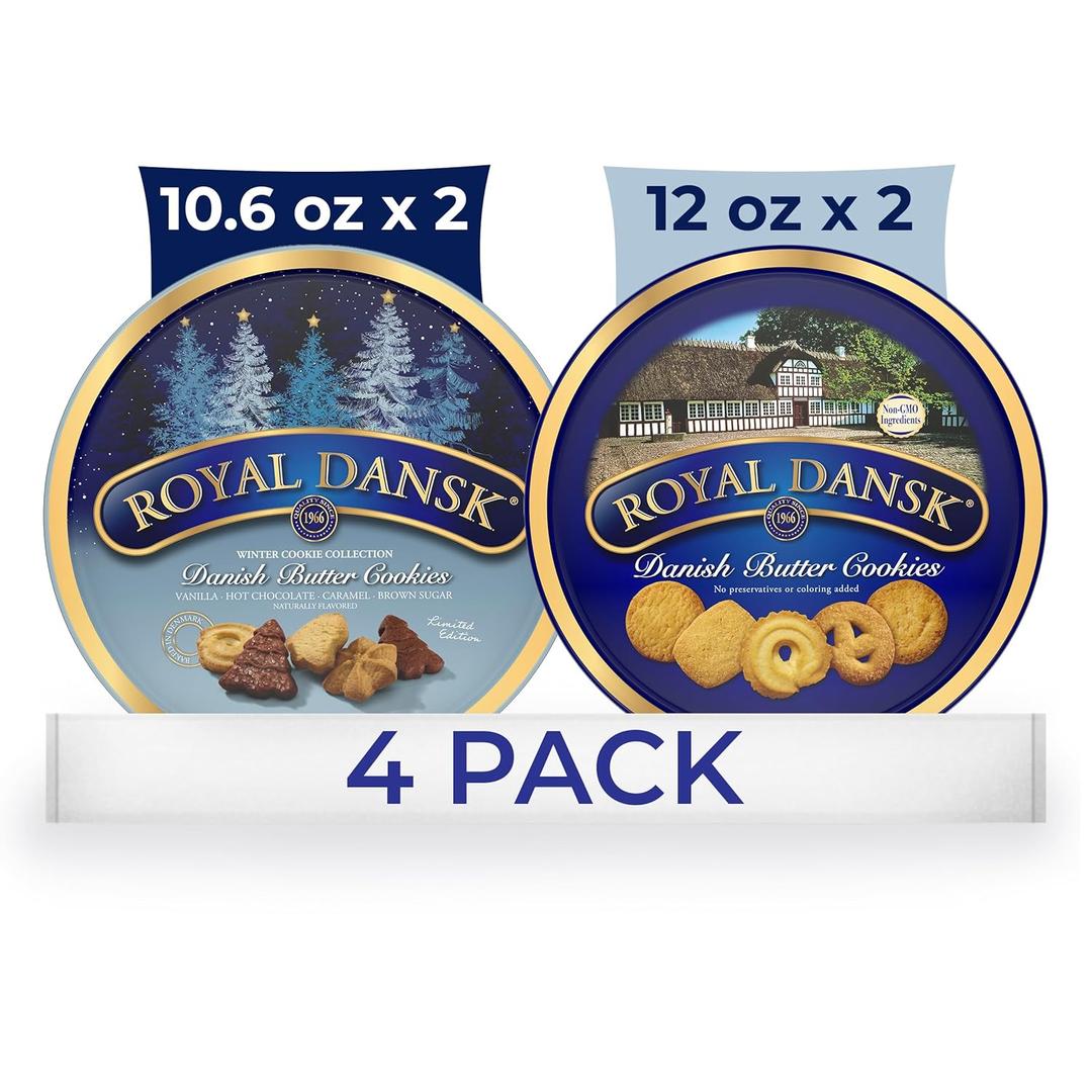 Royal Dansk Danish Butter Cookies, Holiday Cookie 4 Pack, Gift Tin, 45.2 oz (EXP 11/12/26)