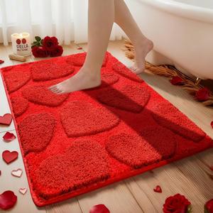 Breling 20x32 Inch Valentine's Day Heart Rug Red Heart Pattern Bathroom Mat Non Slip Absorbent Washable Rugs for Valentine's Day Home Bathroom Decor