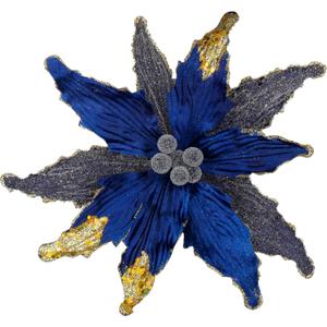 Briful 12'' Large Heads Christmas Glitter Poinsettia Flowers Christmas Tree Ornaments Set of 4 Artificial Flowers with Long Stems for Xmas Tree Party DIY Holiday Decorations, Black Blue