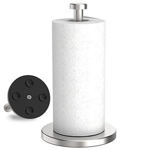 VEHHE Paper Towel Holder Countertop, Stainless Steel Paper Towel Holder Stand with Weighted Base Suction Cups, Standing Paper Towel Roll Holder for Kitchen Bathroom (Silver)