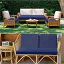 Leinuosen 3 Pcs Outdoor Chair Cushions Set 44 x 19 Inch Loveseat Waterproof Patio Furniture Love Seat Pad Cushions with Ties for Square Settee Indoor Sofa Wicker Couch Bench(Navy Blue)