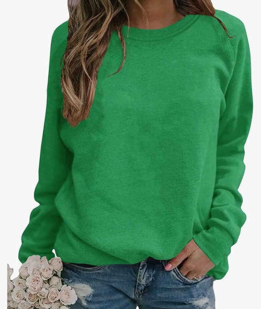 Womens Crewneck Long Raglan Sleeve Sweatshirt Relaxed Fit Pullover Tops XL