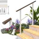 Hand Rails for Outdoor Steps, 4 Step Handrail Stair Railing for Seniors for Porch Railing Deck Hand Rail Easy to Install and Sturdy, Woodgrain