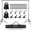 Photo Backdrop Stand, 6.5x10ft Background Stand Kit with 4 Crossbars, 4 Spring Clamps, 4 Backdrop Clips, 2 Sandbags, and Carrying Bag for Parties Decoration