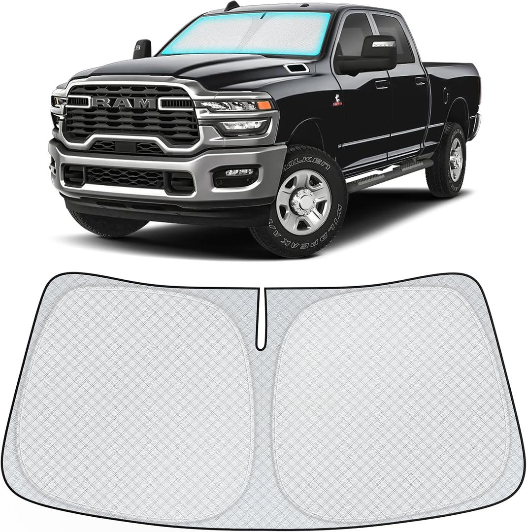 INSAUTO Windshield Sun Shade for 2010-2024 2025 Dodge RAM 2500 3500 Accessories, [Upgraded 7-Layer Protection], Foldable Front Windshield Sunshade, Block Out UV Rays & Heat, Keep Car Cool