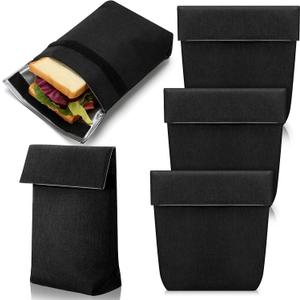 Qinyoung 3 Pcs Insulated Sandwich Bag Reusable Snack Bags 8.6'' x 8.6'' x 2.55'' Washable Insulated Pouch Small Thermal Lunch Bags for Work, Travel, Office, Back to School Classroom(Dark Gray), 8.66 inches x 8.66 inches x 2.56 inches