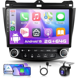 2+64G for Honda Accord 2003-2007 Android Car Radio Stereo with Wireless Carplay/Android Auto,10.1 inch 2.5D Touch Screen GPS Bluetooth WiFi USB FM SWC AHD Backup Camera