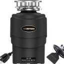 Garbage Disposal 3/4 HP Ultra Quiet powerful grinding Kitchen Food Waste Disposer with Power Cord Easy install, AC Motor Unit Continuous Feed Stainless Steel Grind 0.75 Horsepower (MAX-5)