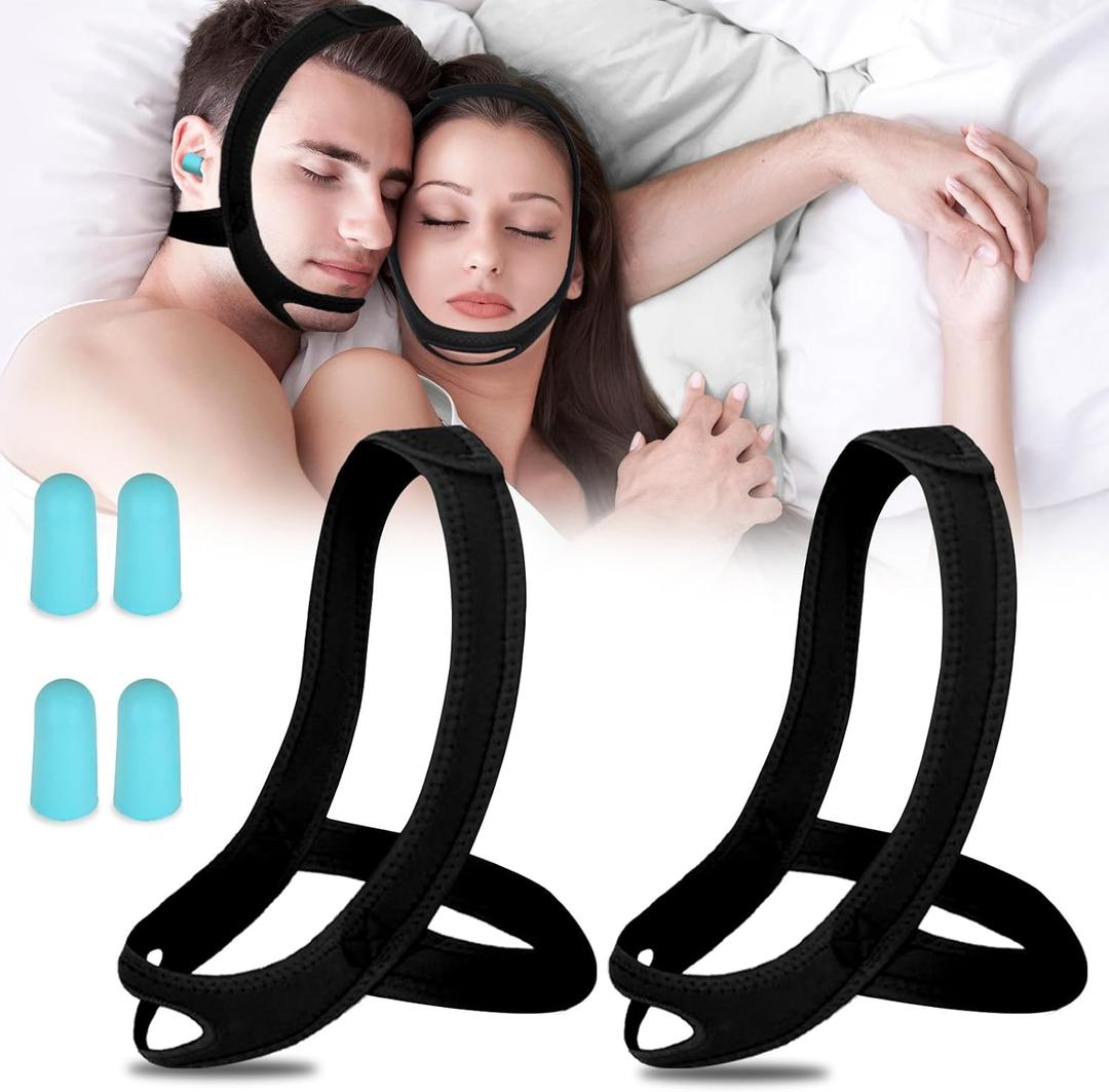 Snoring Chin Strap for Users, 2 Pack Adjustable Jaw Support Chin Strap to Keep Mouth Closed, Soft Snoring for Men Women, Lightweight Reusable, Snoring Dry Mouth, Comfort Fit Nighttime Sleeping Aid (Black+black)