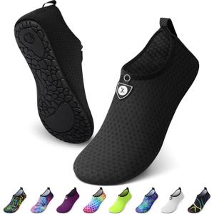 SIMARI Water Shoes for Women Men Swim Aqua Socks Beach Pool Essentials Barefoot Surf River Boat Kayak Sea Yoga Sand Exercise Sport Accessories Breathable Quick-Dry Adult Youth Kid Size SWS001 (11.5-12.5 Women/10.5-11.5 Men, 1a-circular Black) 44/45