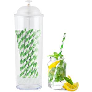 Straw Holder, Clear Drinking Straw Organizer, Stra-w Container, Plastic Straws Dispenser for Counter with Lid, Holds Straws up to 8.5 Inch, Stra-w Not Include (Clear+White)