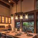 Wood Kitchen Island Lighting,4-Light Farmhouse Dining Room Light Fixture Matte Black Modern Chandeliers for Dining Room Over Table Hanging Pendant Light with Glass Shade for Bar Restaurant