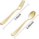 BUCLA 200-Piece Gold Plastic Silverware - Heavy Duty Disposable Cutlery Set - 100 Gold Plastic Forks & 100 Spoons for Catering, Party, Dinner, Wedding