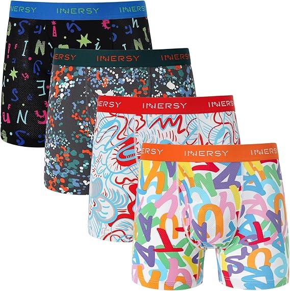 INNERSY Mens Boxer Shorts Multipack Open Fly Pants Underwear Breathable Mesh Underpants Pack of 4, Large