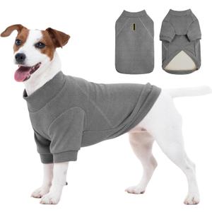 FUAMEY Small Dog Sweater Solid, Turtleneck Fleece Doggy Shirt Pullover, Soft Puppy Sweatshirt with Leash Hole Cozy Winter Clothe for Dogs Pet Indoor Pajamas, Maltese, Chihuahua, SchnauzerGrey, XS