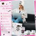6 Pcs Cat Mom Gifts for Women Include Cute Cat Beanie 20 Oz Tumbler Greeting Cards Keychain Storage Bag Gift box for Birthdays Mother's Day Christmas (White)
