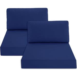 Patio Furniture Cushions Replacement Set of 2, Outdoor Deep Seat Couch Cushion and Backrest Pillow with Waterproof Removable Cover for Sectional Sofa Set, 25.6 x 25.6 Inch, Navy