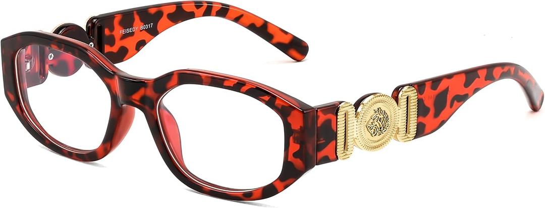 FEISEDY Trendy Blue Light Reading Glasses for Women and Men, Vintage 90s Anti-Glare Readers B0317 Tortoise 1.5 x