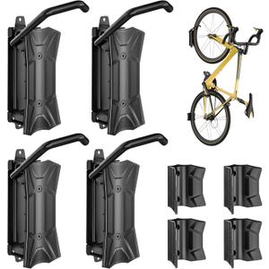 monTEK Heavy Duty Bike Wall Mount, Swivel Bike Wall Hanger Holds Up to 77lbs, Space-Saving Bike Rack Garage, Bike Storage for Bedroom Home Office, 4 Pack