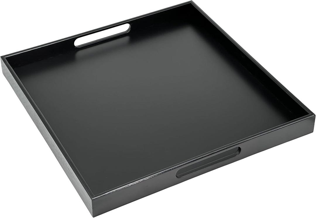 Bam & Boo 20" x 20" x 2" Square Natural Bamboo Ottoman Tray with Handles, Black