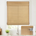UNISHADES No Drill Cordless Bamboo Roman Shades, 20×64 in, Carbonized | Natural material, Light Filtering, Easy Install