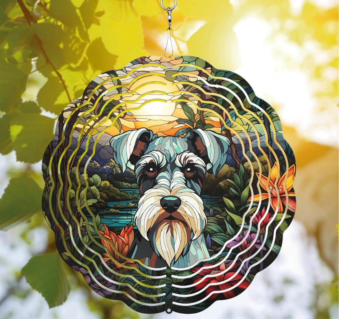 64memory Miniature Schnauzer Wind Spinner, Miniature Schnauzer Dog Wind Spinner Hanging for Yard and Garden, Unique Gift Wind Spinner, 3D Hanging Wind Spinner Outdoor