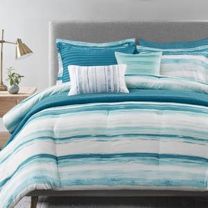 Madison Park Marina Comforter Quilt Combo Set - Modern Luxury Design, All Season Down Alternative Bedding, Matching Shams, Decorative Pillows, Full/Queen(90"x90"), Aqua 8 Piece