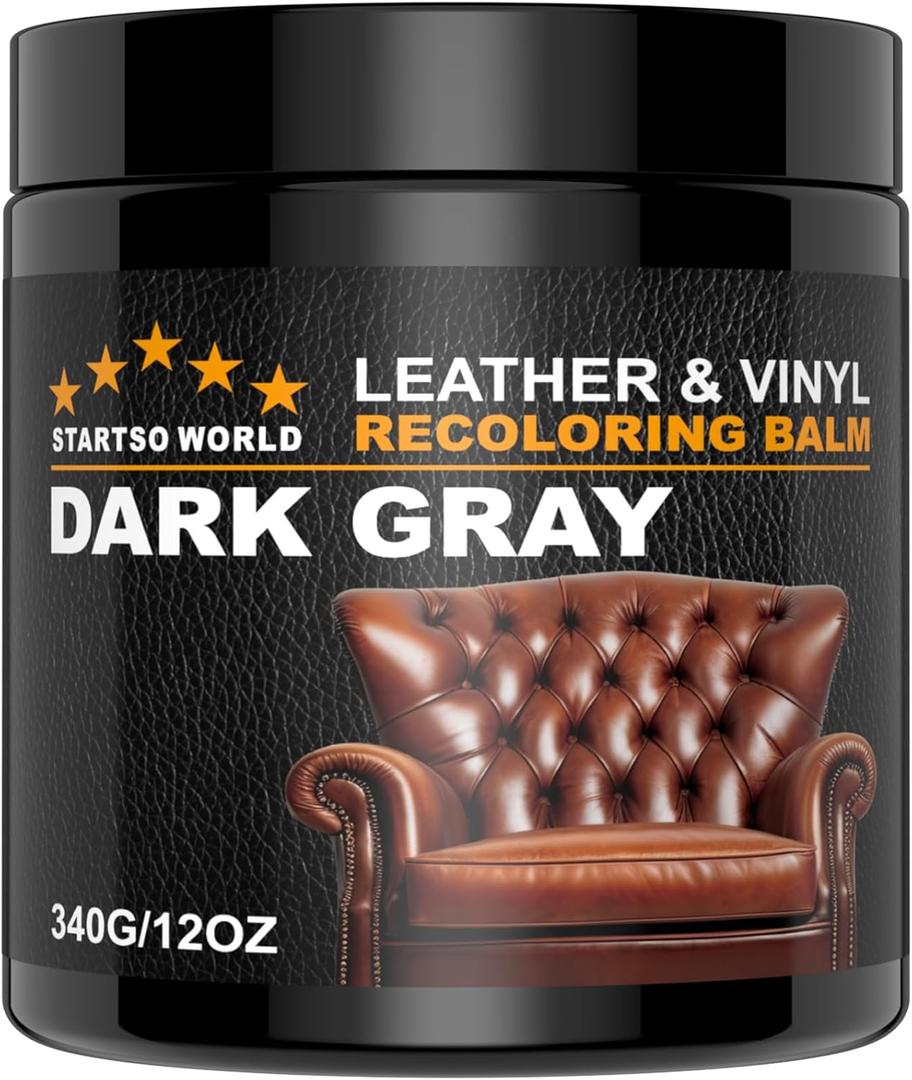 STARTSO WORLD Leather Recoloring Balm 12oz | Repair Kit for Furniture, Color Restorer for Couches | Leather Dye | Repair, Restore, Faded Surface - Dark Gray