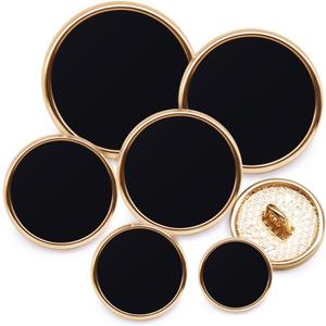 SEMINI 36 Pieces Mixed 6 Sizes Metal Button Alloy Shank Button Round Shaped Sewing Button for Women Men Suit Woolen Coat Shirt Trousers Sewing Crafts (Style169 Gold Black)