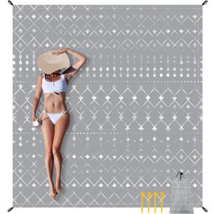 78''86'' Large Beach Blanket for 4 Adults, Outdoor Beach Mat Sand Proof Waterproof with 4 Stakes & 4 Corner Pockets, Polyester Lightweight Comapct Grey Picnic Blanket for Travel, Camping, Hiking (6.6x7.2 FT (14 Person))