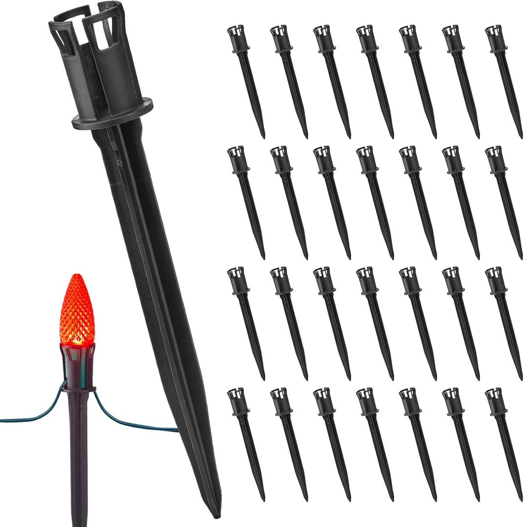 7.5 Inch 100-Pack Christmas Light Stakes for C7 C9 Christmas Lights Outdoor, Universal Plastic Light Stakes for Outdoor Holiday Lights Use on Garden Lawn Patio Path Walkway - Black