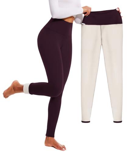 FULLSOFT Fleece Lined Leggings for Women – Thick High Waisted Winter Warm Yoga Pants Workout Tummy Control Thermal Warm Leggings(Plum Purple,Small)