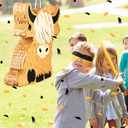 Sratte Cute Highland Cow Piata Party Supplies Piata with Blindfold Bat Confetti Highland Cow Decorations for Theme Birthday Party Supplies, 15.75 x 14.37 x 2.76 Inch