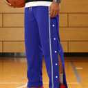 Men's Youth Tear Away Sweatpants Loose Fit Snap Button Athletic Jogger Basketball Pants with Pockets (Blue, XL)