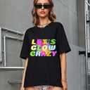 Let's Glow Crazy T-Shirt for Women 80 90's Vintage Shirt Graphic Top （Print Letters Don't Glow S
