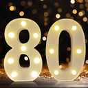 Led Light Up Numbers, 80th Birthday Decorations, Marquee Numbers Lights, Battery Powered Light Up Sign for 80 Decor Party (White)