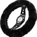 Andalus Brands Luxury Fluffy Car Steering Wheel Covers  Genuine Merino Sheepskin, Soft Fuzzy Car Steering Wheel Cover for Women, Universal 14.5-15" Size, Plush Fur Cute Auto Accessories, Black